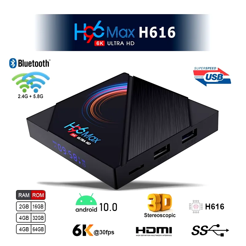 Поддержка 6K ULTRA HD h96 Max Android 10 ТВ-приставка 4 ГБ ОЗУ Allwinner H616 HDR 4k Smart Android Box