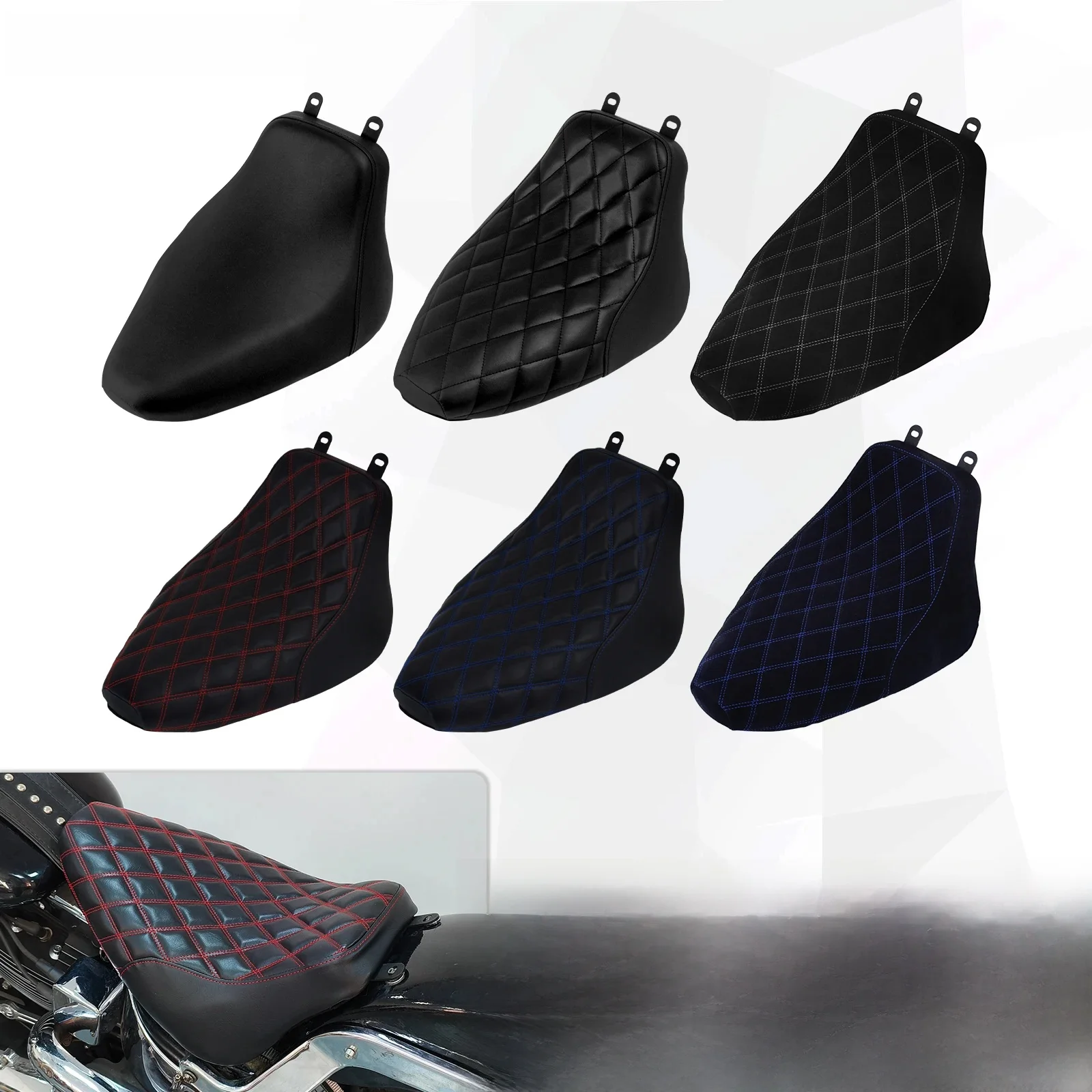 Driver Solo Seat Motorcycle Front Low Profile Seat Diamond Kussen Voor Harley Softail Classic Heritage FLSTC Deluxe FLSTN 06-17 - afbeelding 2