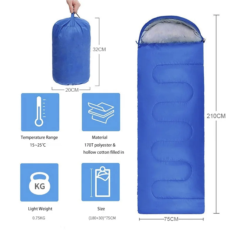 초경량 캠핑 침낭, 15 ℃ ~ 25 ℃, 여름용, 하이킹 용품, 여행용