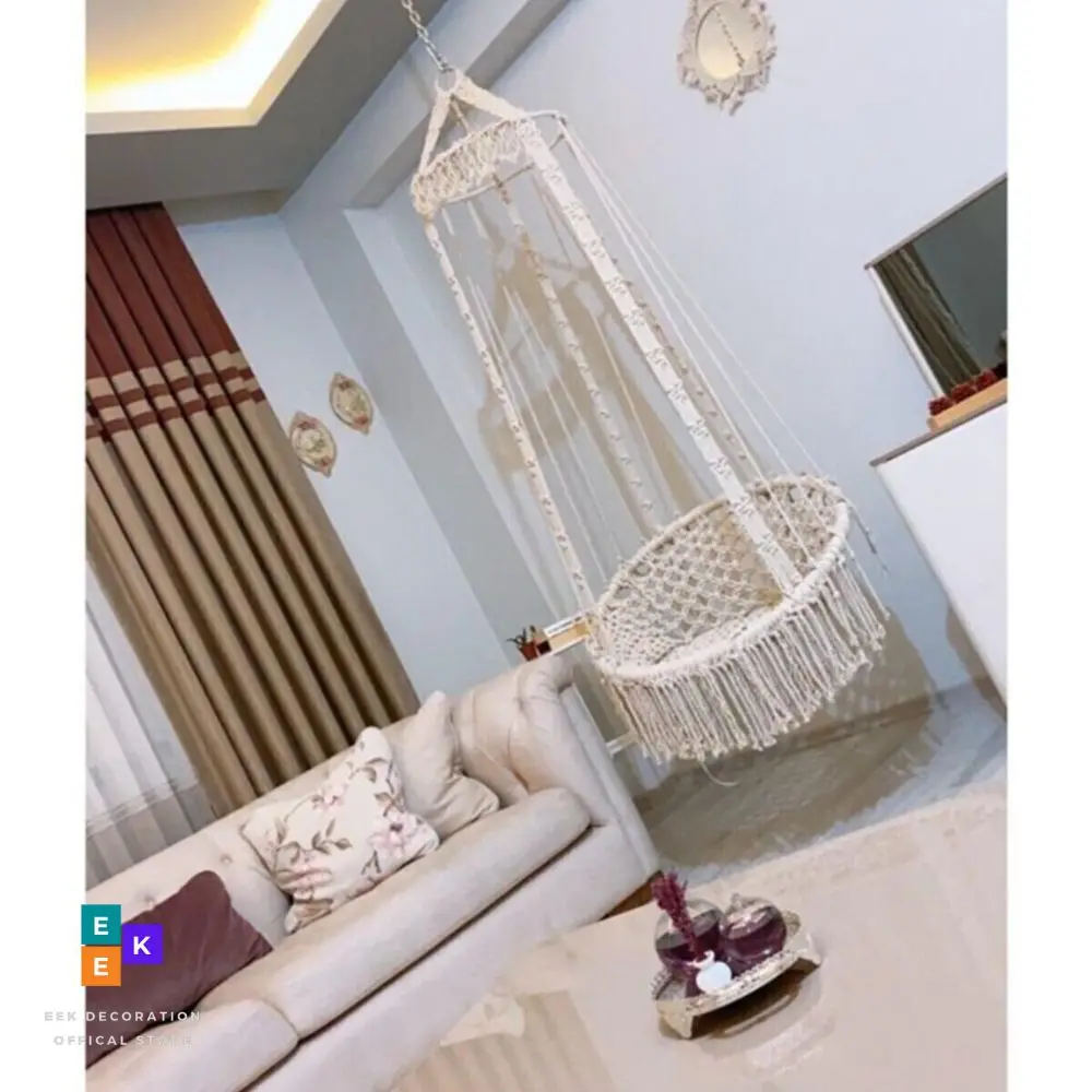 Round Swing Nordic Home Garden Hanging Hammock Chair Outdoor Indoor Dormitory Swing Hanging Chair Knitting It is 100% hand knit.