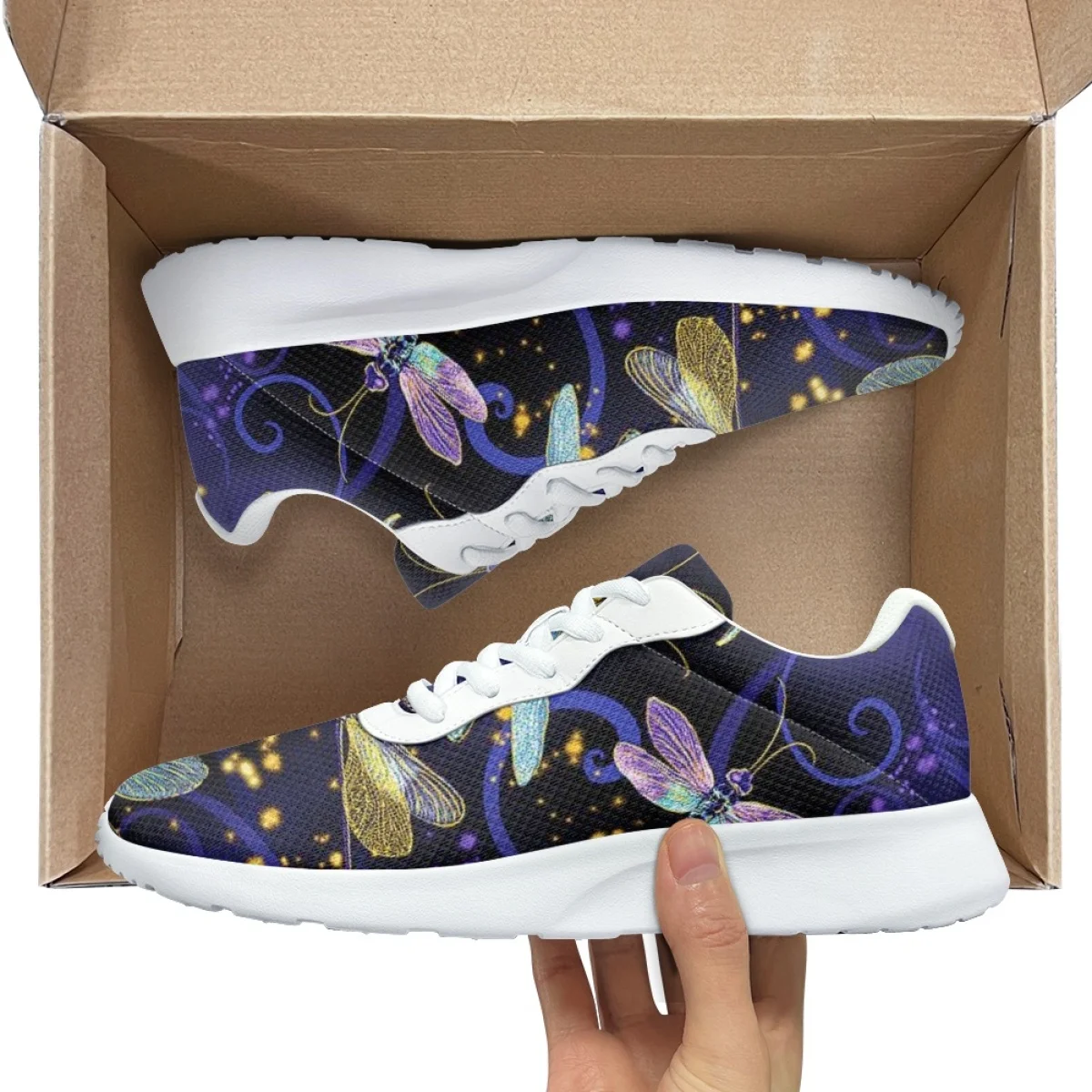 Sapatilhas Absorventes de Choque Resistentes ao Desgaste das Mulheres, Dragonfly Color Print, Brand Design, Home Yoga Fitness Shoes, Cozy, Ladies Outdoor Sneakers