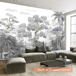 Grey And White Art Painting Pine Tropical Jungle Tree Leaf Contact Wallpaper House Renovation Wall Decor Mural Living Room Study