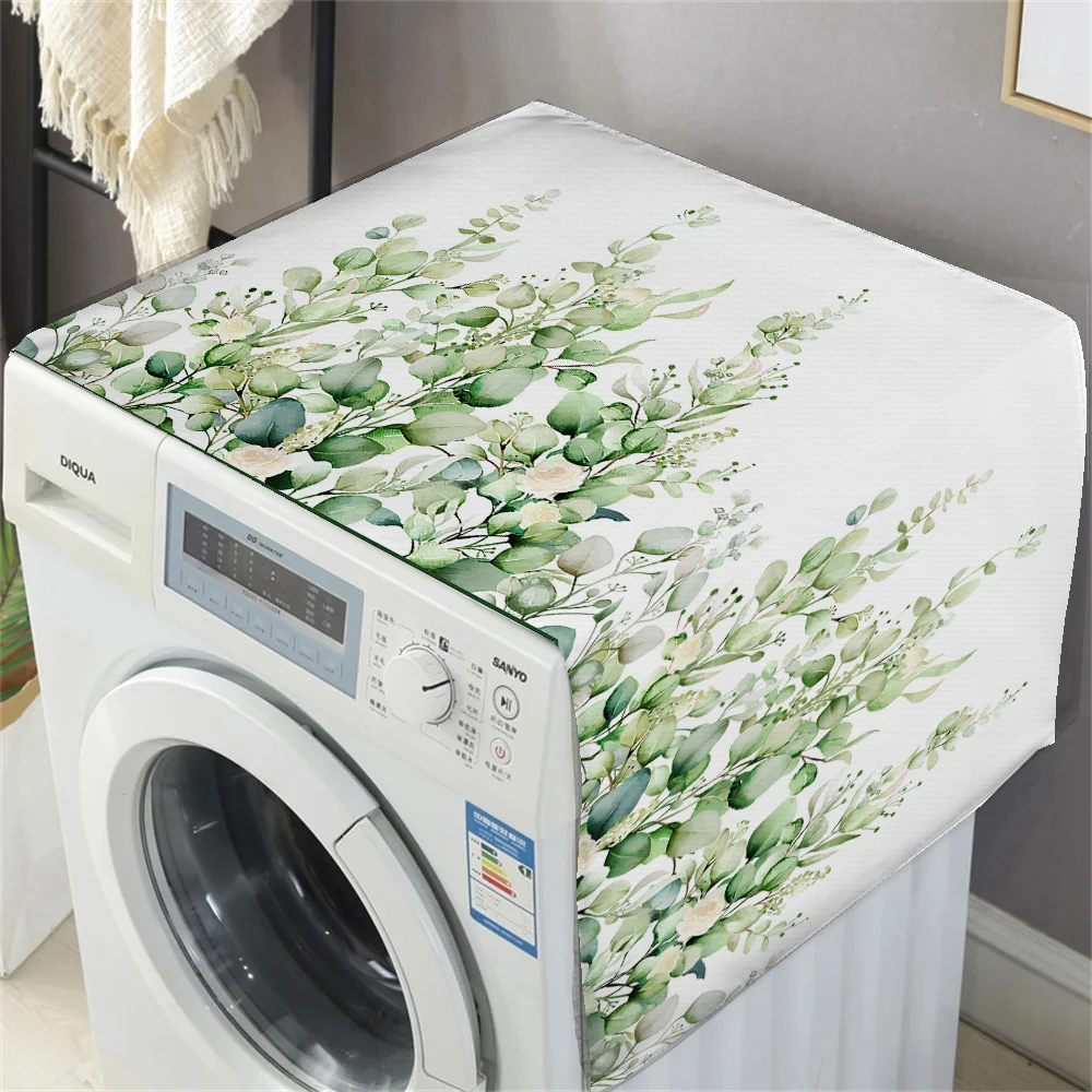 Green Eucalyptus Leaves Printed Dust Cover Washing Machine Dust Mat Design Refrigerator Protective Pad Household Home Supplies