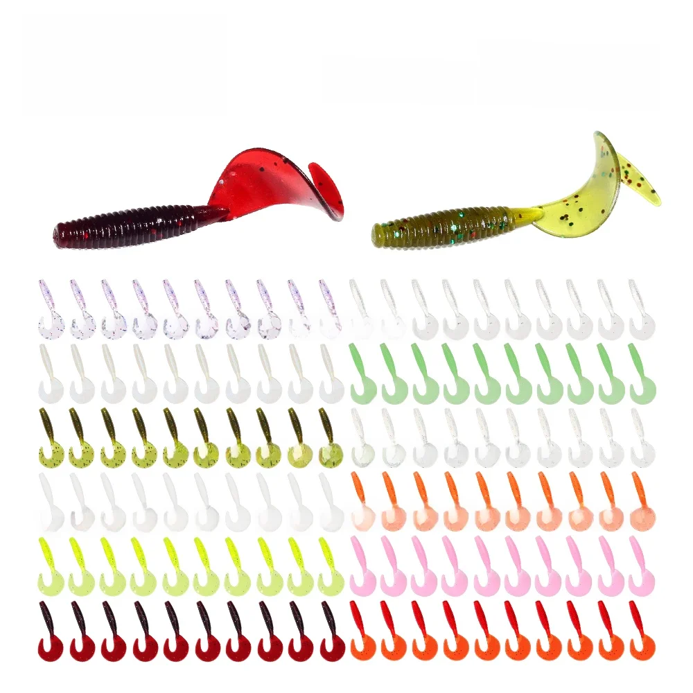 120 pièces nouveaux appâts souples 4cm0.4g leurres de pêche en plastique Silicone ver Moggot Grub leurre eau salée Wobblers carpe nageur pour brochet outil