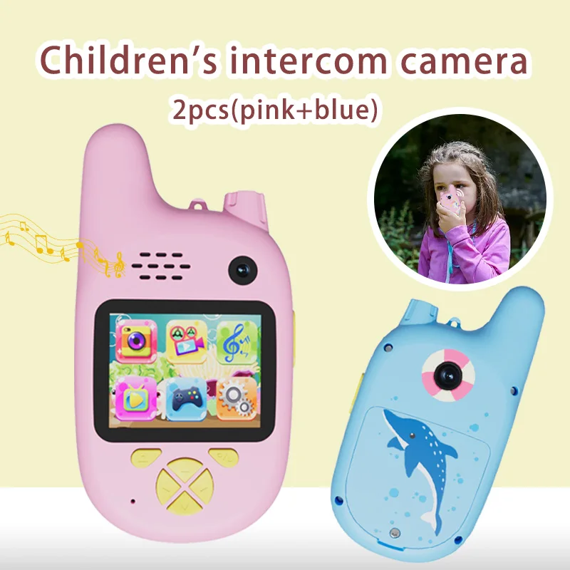 Walkie-takie CÁMARA DE ACCIÓN Digital para niños, niños y niñas de 3-9 años, juguetes para niños pequeños, HD, pantalla de 2 pulgadas, 2 piezas (Rosa + azul)