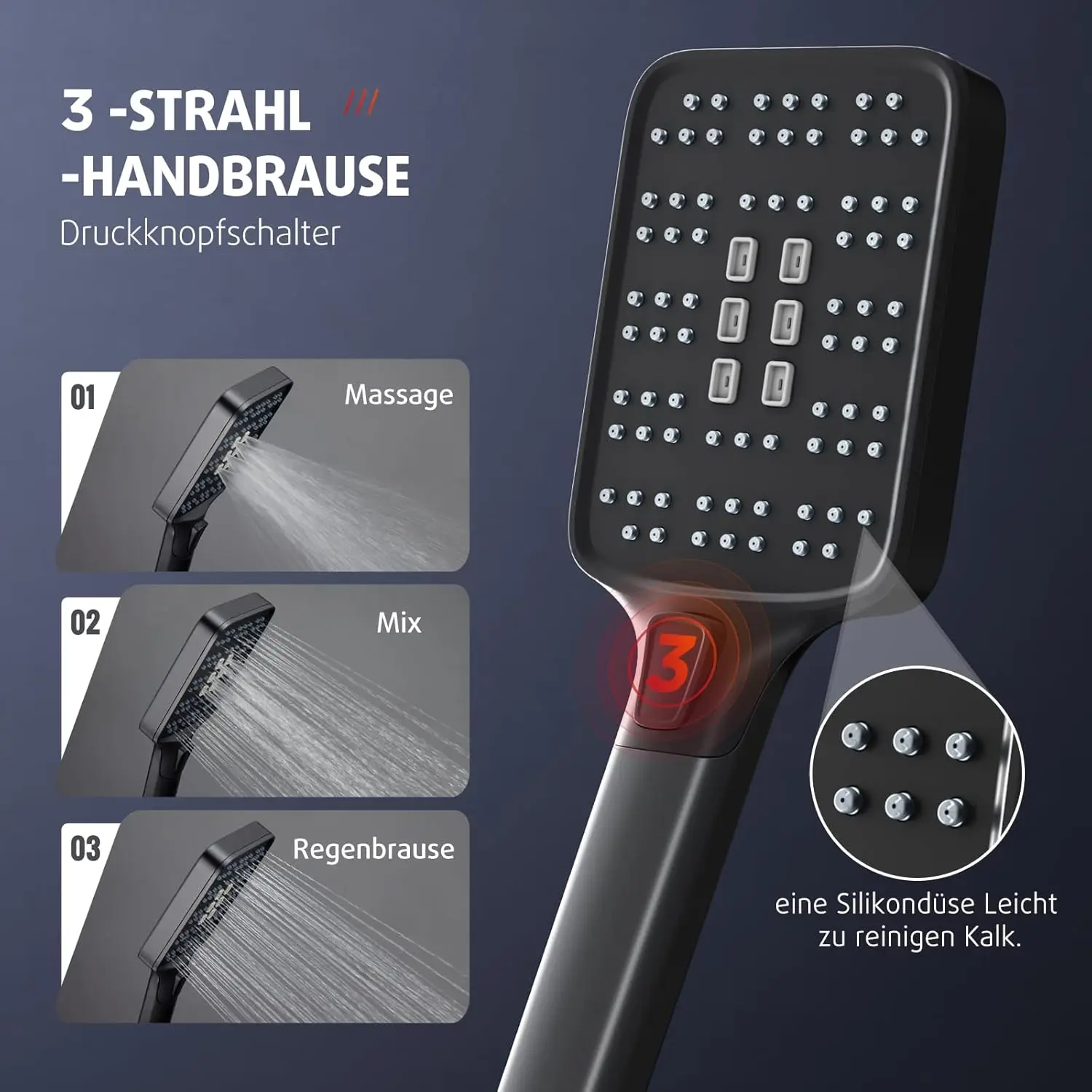 Picture 6: Black shower System with Rack-30x30 cm Square Rain shower Hand shower 3 Modes Brass Converters shower Set Without Faucet