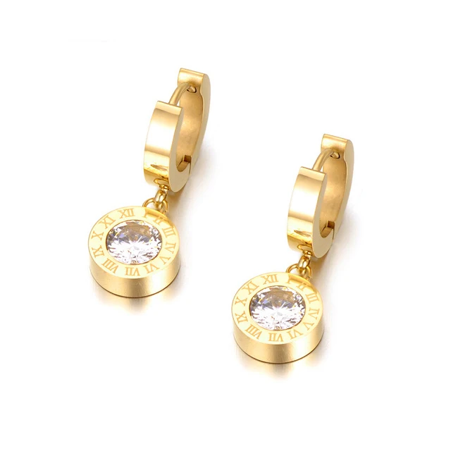 Fashion Cubic Zirconia Round Roma Number Stainless Steel Earrings Necklace Bracelet Ring Jewelry For Women Girls