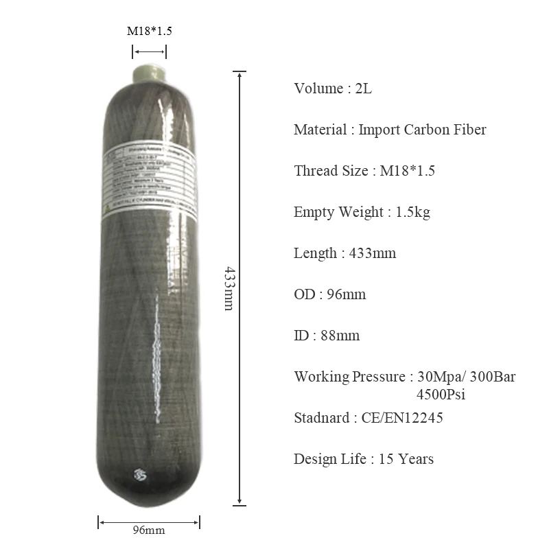 ACECARE-Station de remplissage de Sotchi, 4500psi 300Bar, 2L, fibre de carbone, haute pression, remplissage précieux, jauge pour touristes, assujetM18 * 1.5