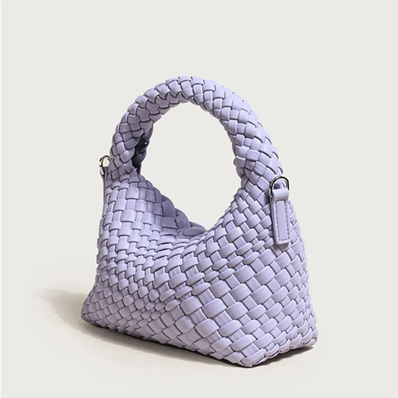 Bolso tejido de cuero PU para mujer, Mini bolso de mano de colores Macaron, bolso de vacaciones de verano, 225BZ5025