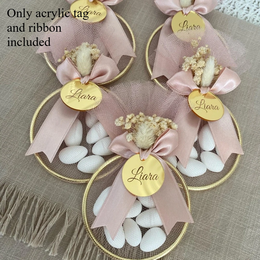 Étiquettes personnalisées en acrylique pour baptême, nom et date personnalisés, communion, nouveau-né, bébé, cérémonie du premier mois, cadeaux