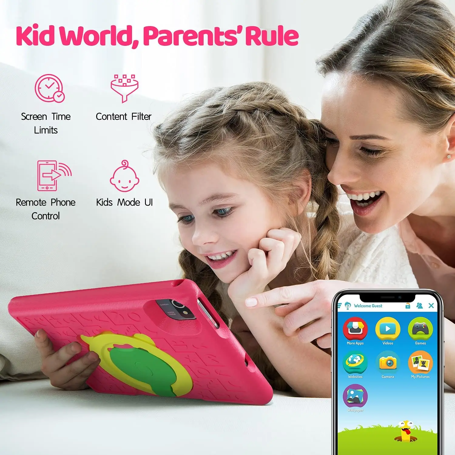 KT1008 10.1 بوصة تابلت للأطفال أندرويد 11 6 جيجابايت رام 64 جيجابايت روم 1 تيرا بايت توسيع واي فاي 6 شاشة عالية الدقة مع حماية العيون لهدية الأطفال
