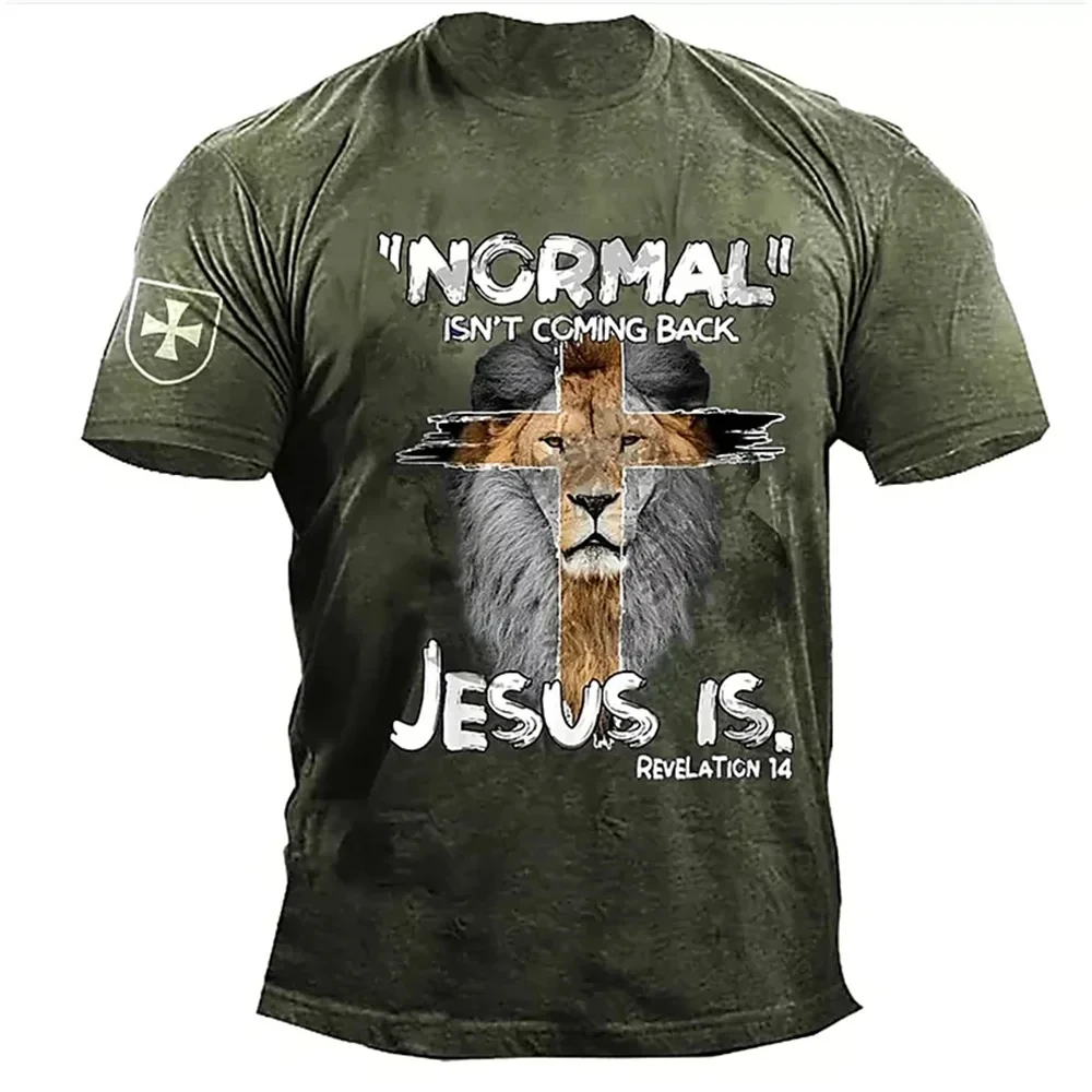 Camiseta vintage estampada do leão Jesus, roupas masculinas grandes, tendência clássica, tops masculinos esportivos, camiseta de verão, moda