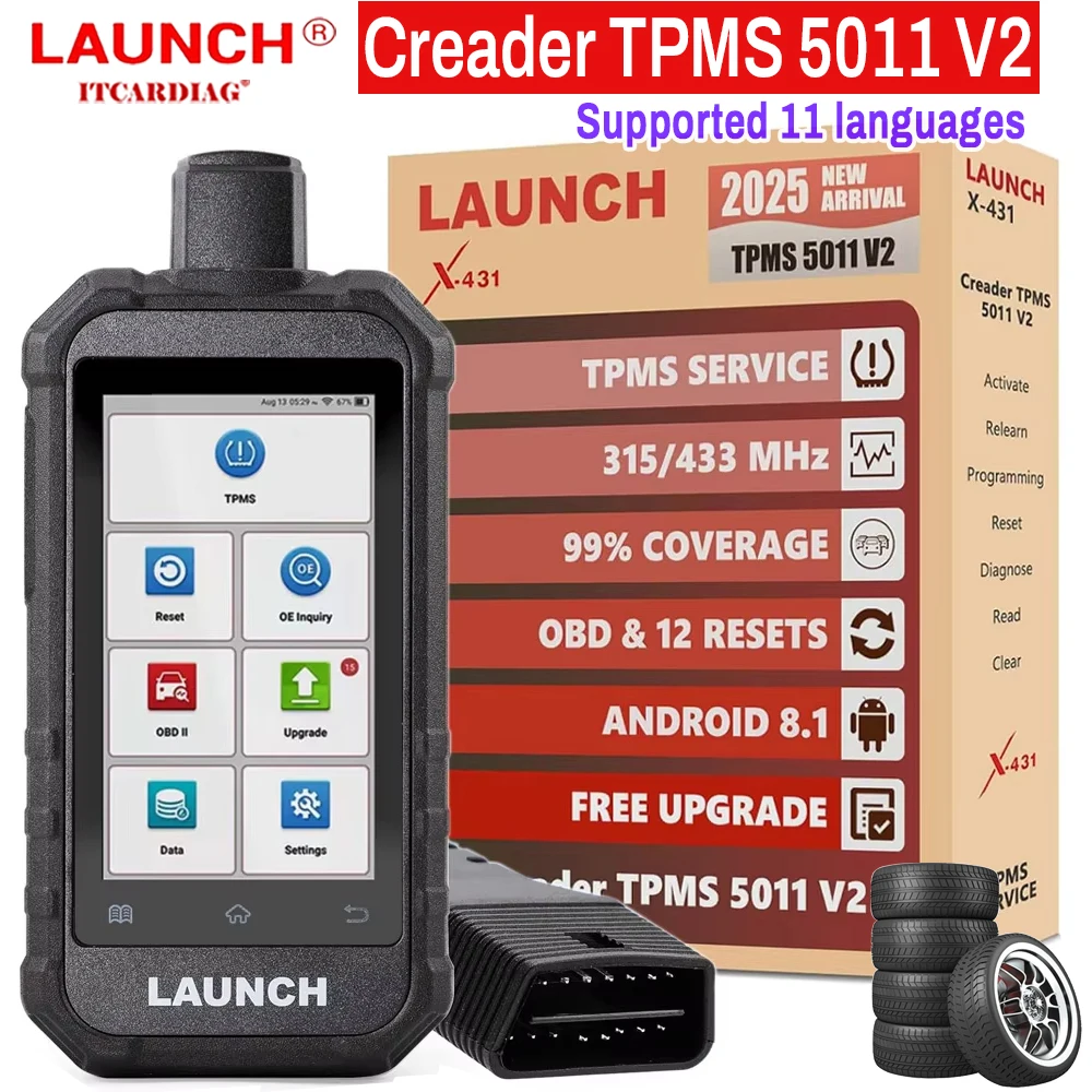 LAUNCH Creader TPMS 5011 V2 TPMS Activation Diagnostic Tool WIFI 12 Reset Functions Activate 315 / 433MHZ Tire Pressure Sensors