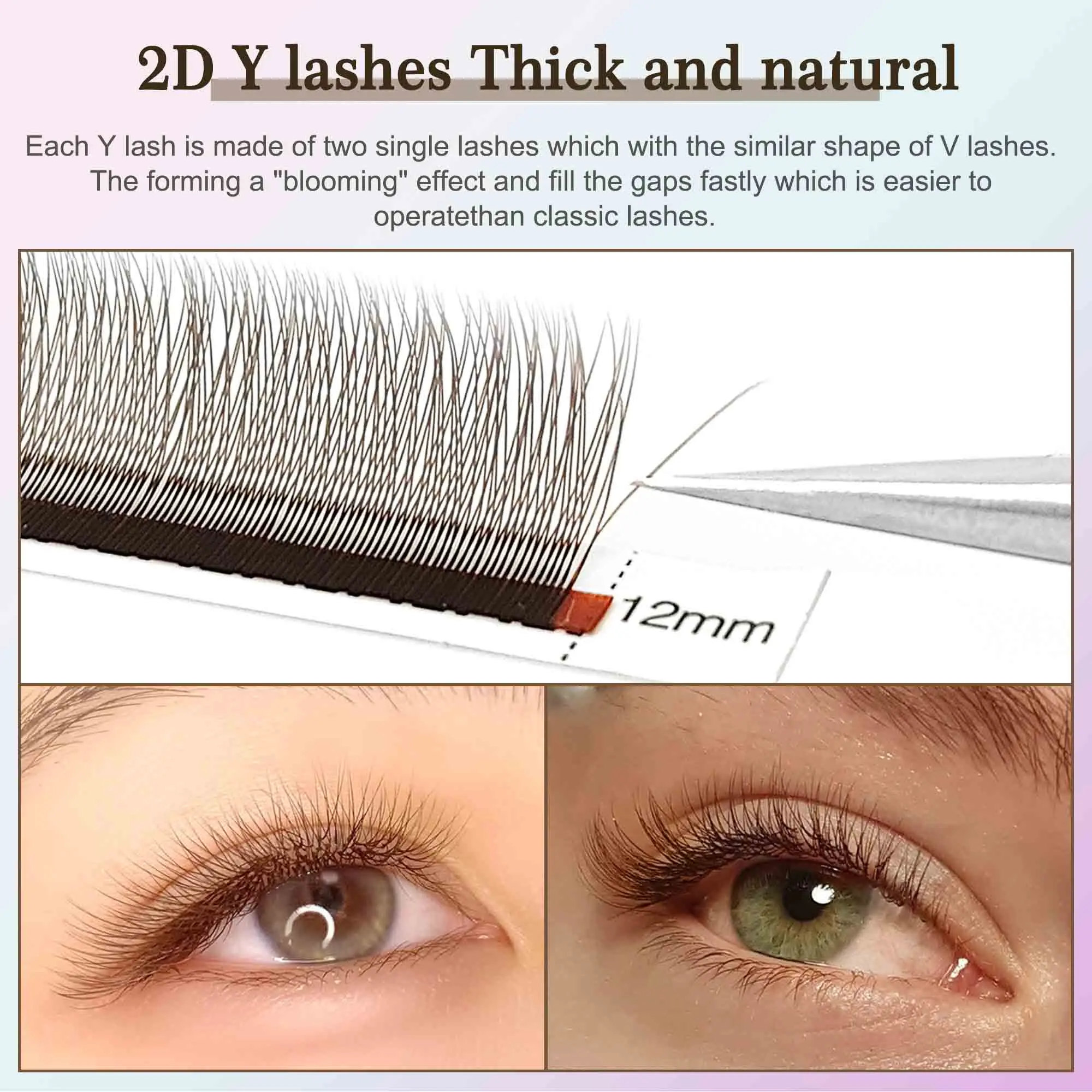 Premium Single Tip 2D Y Eyelash Extension Black Brown Ultra-thin 1D Y Lash Lightweight Premade Fans Mesh Net Cross Lash