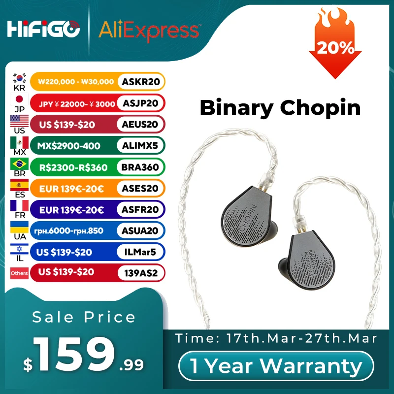 HiFiGo Binary × Gizaudio Chopin Earphone 1DD+3BA Hybrid in-Ear Monitors HiFi Audiophile Headphones Music Earbuds Hybrid IEMs