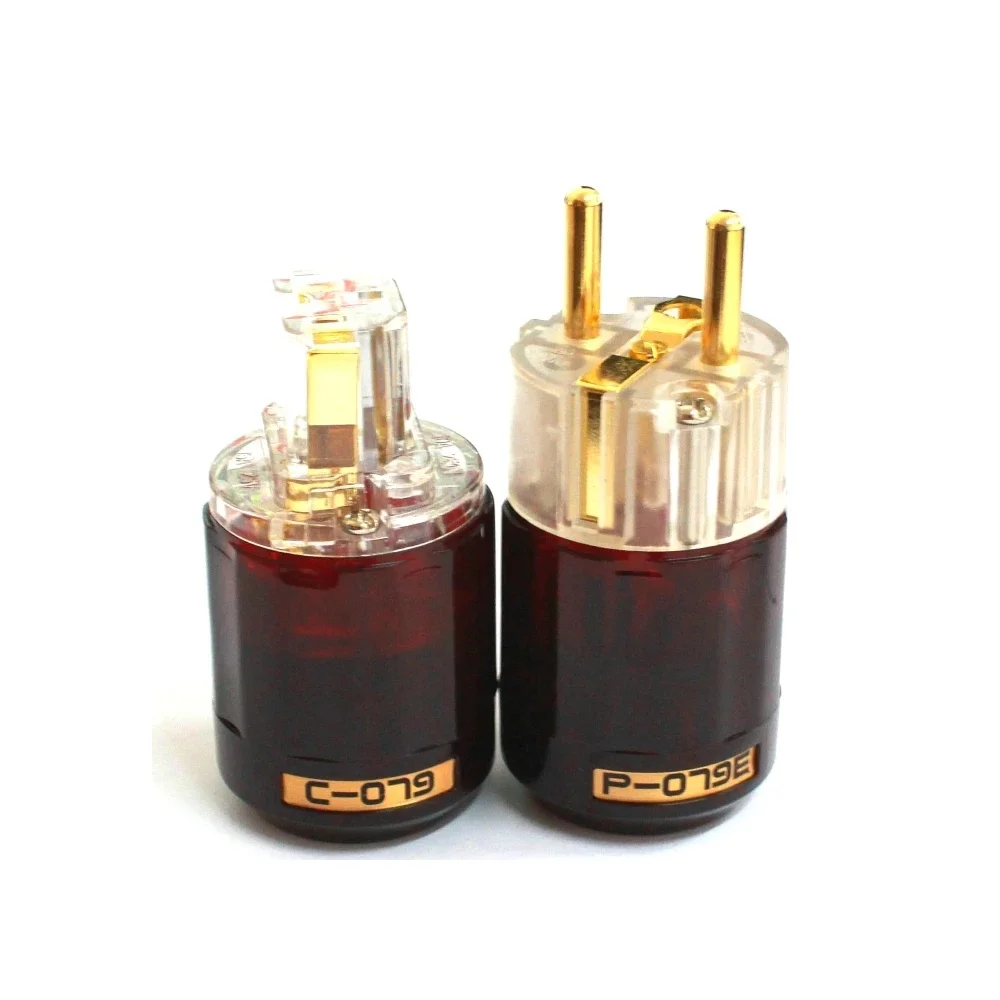 HiFi Oyaide C-079 P-079E wtyczka Schuko Europe EU, pozłacana 24-karatowym złotem, złącze audio IEC, żeńskie-męskie, przezroczyste. — zdjęcie produktu 6