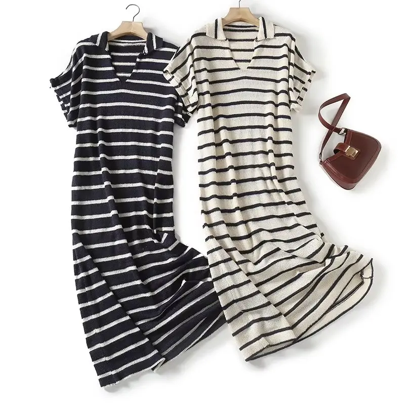 

Jenny&Dave Ladies Striped Retro Vacation Style Casual Loose Dolman Sleeve Midi Dress Fashion Summer Dress Women