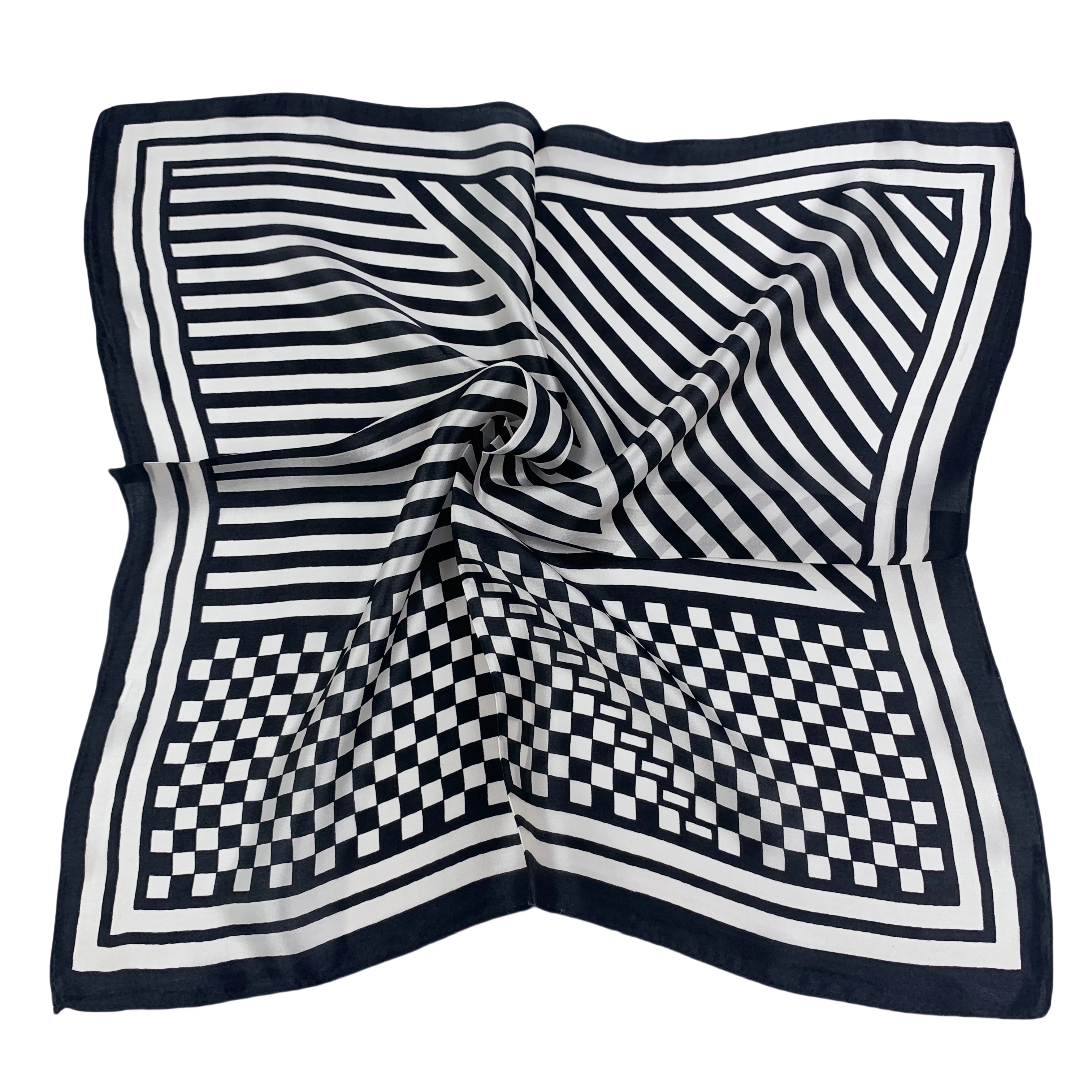 

100% silk scarf headcloth 50Cm*50Cm rose printing Neckerchief tulip black and white stripe