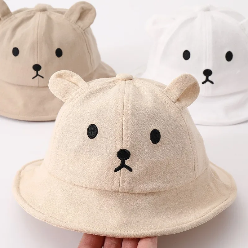 Cute Bear Baby Bucket Hat With Ears Boy Girl Cotton Kids Sun Hat Outdoor Summer Child Panama Cap