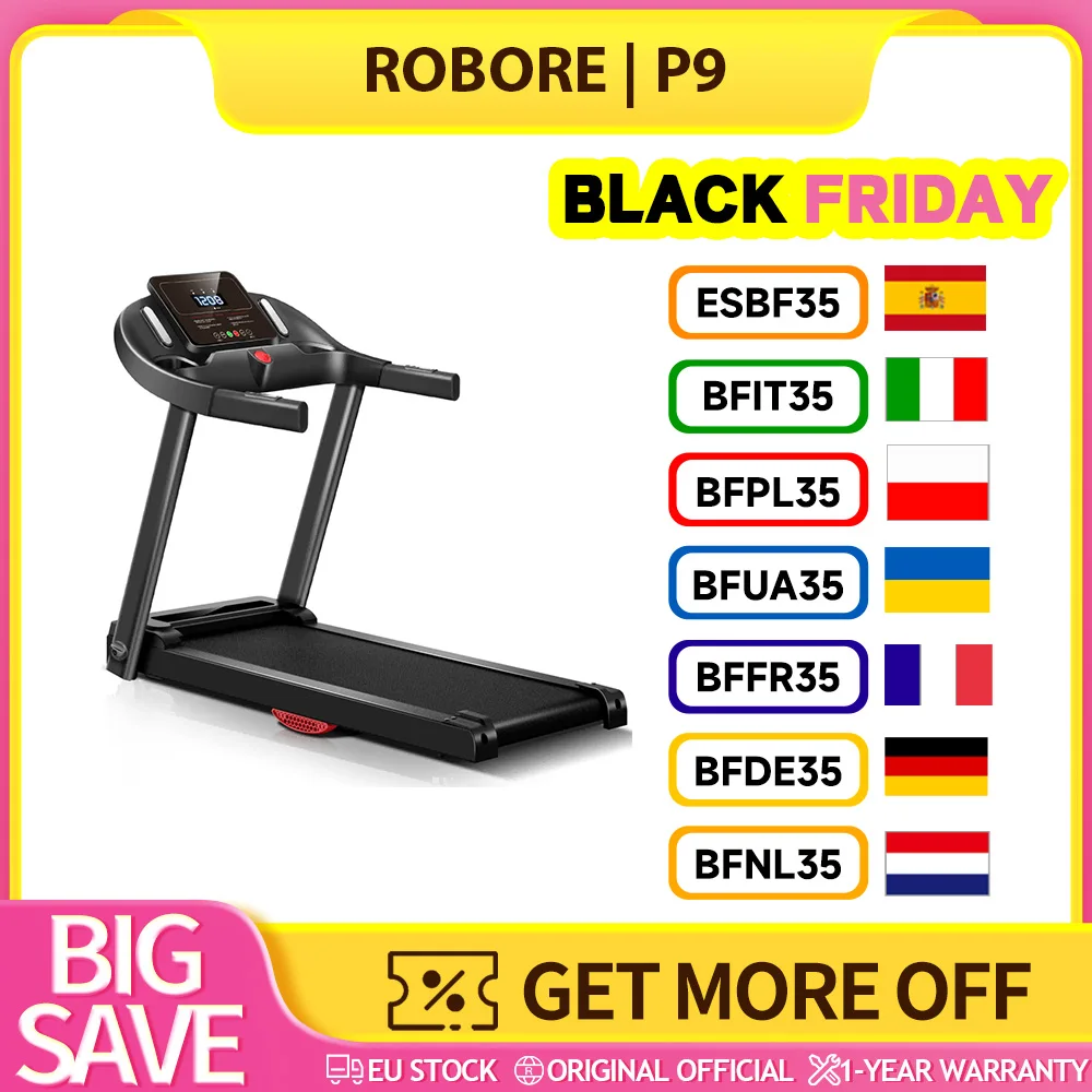 Robore P9 Folding Treadmill for Home 14KM H with Heart Rate Sensor, 136kg