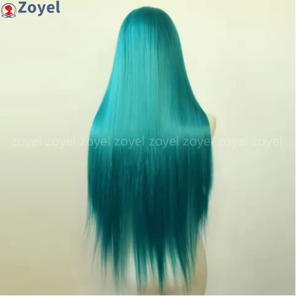 13*4 Teal Groene Synthetische Kant Lange Rechte Smaragdgroene Synthetische Pruik Pre Geplukt Hittebestendige Haar Pruik