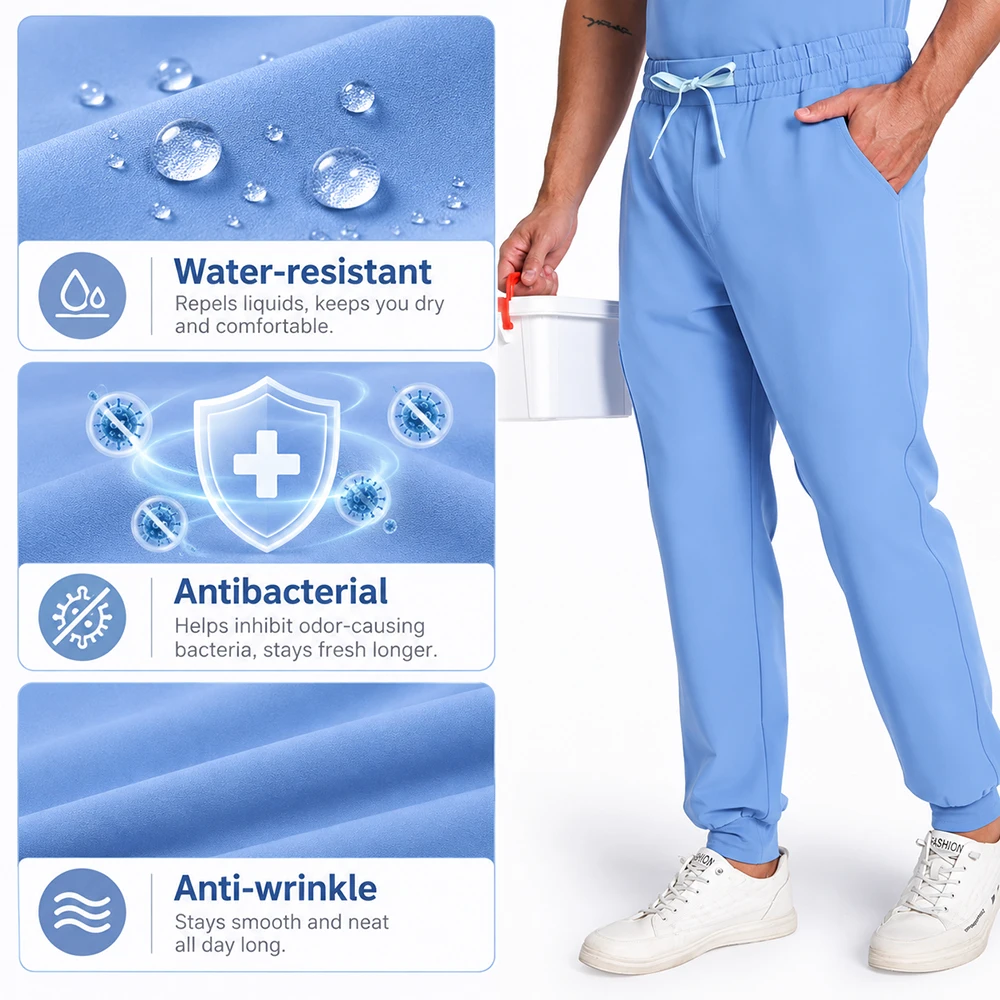 Men's Scrub Pants Soft Wrinkle Resistant Stretch Fit Medical Trousers Durable Nursing Pants for Nurses Doctors&Healthcare Staff