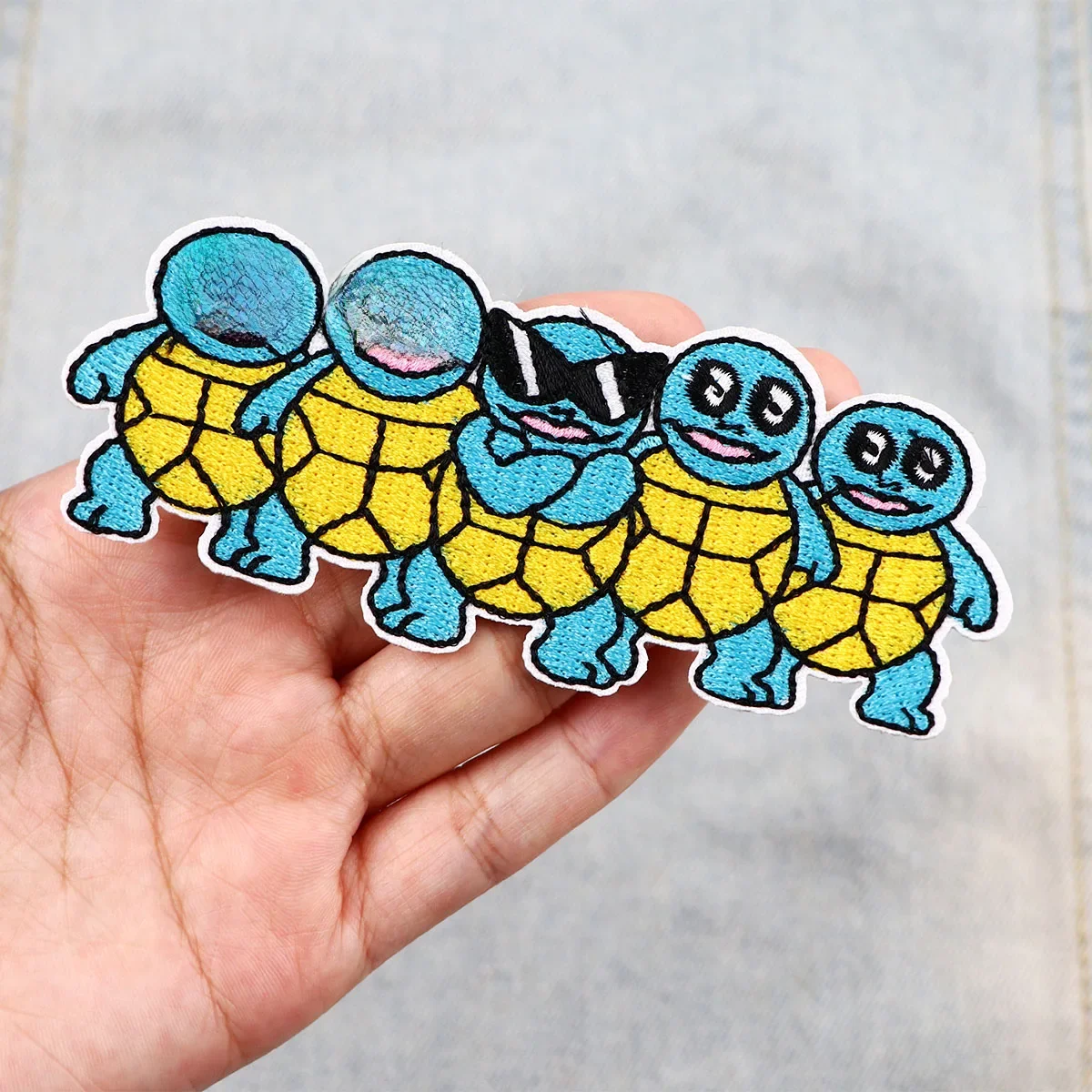 Patch tortue mignon pour vêtements, Badges de jeu de dessin animé, patchs à repasser, tissu à coudre, rayures, autocollant pour bricolage