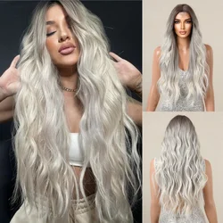 Long Curly Hairline Lace Synthetic Wigs for Black Women Ombre Brown Blonde Gray Cosplay Natural Wavy Hair Wig Heat Resistant