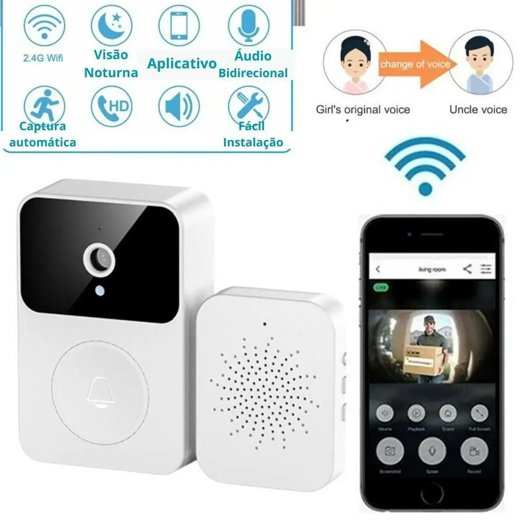 Camainha-WiFi HD Smart Home Video Camera com Gravação Celular, Câmera De Vídeo, Tela HD