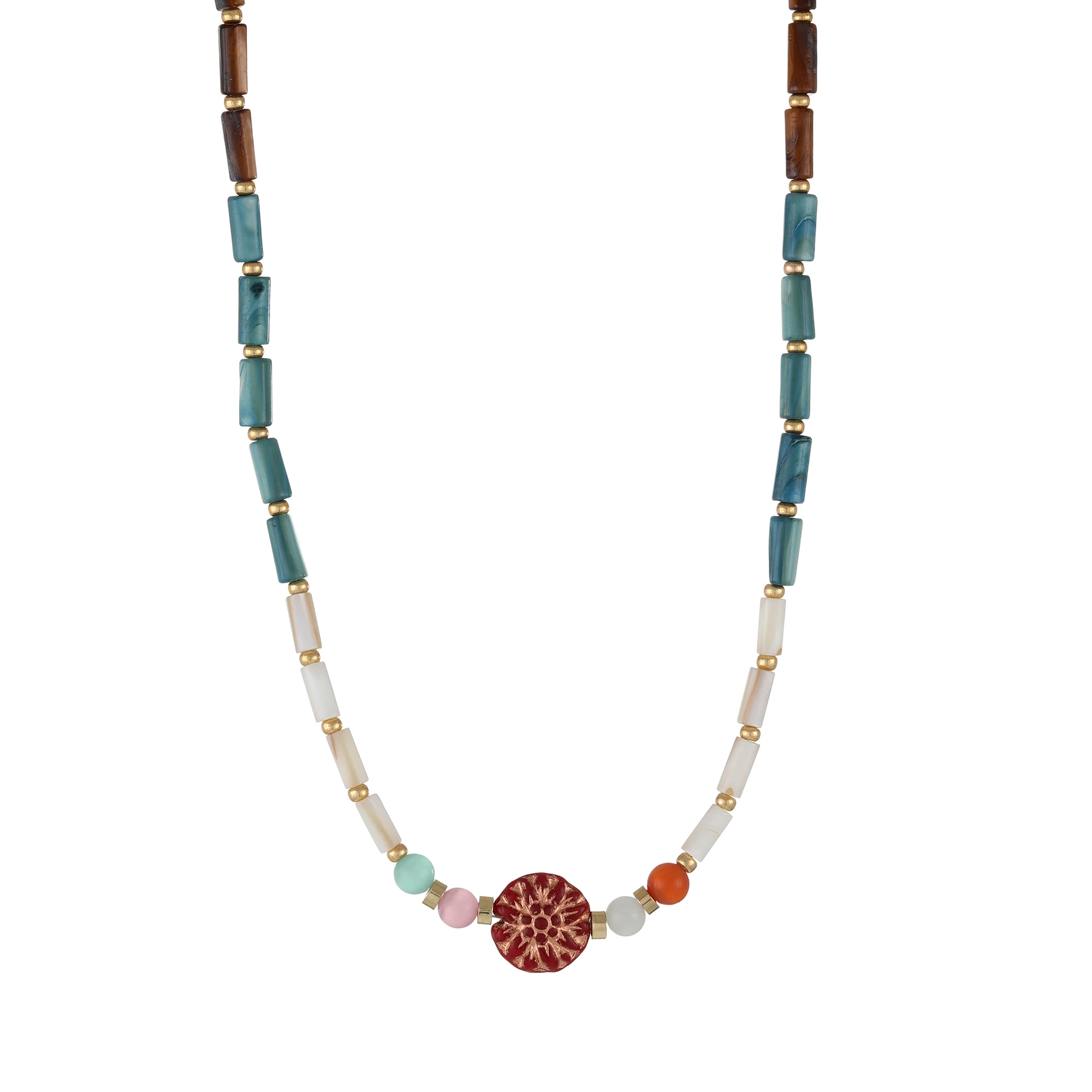 

Hand Beaded Shell and Glass Beads Necklace (6-024)