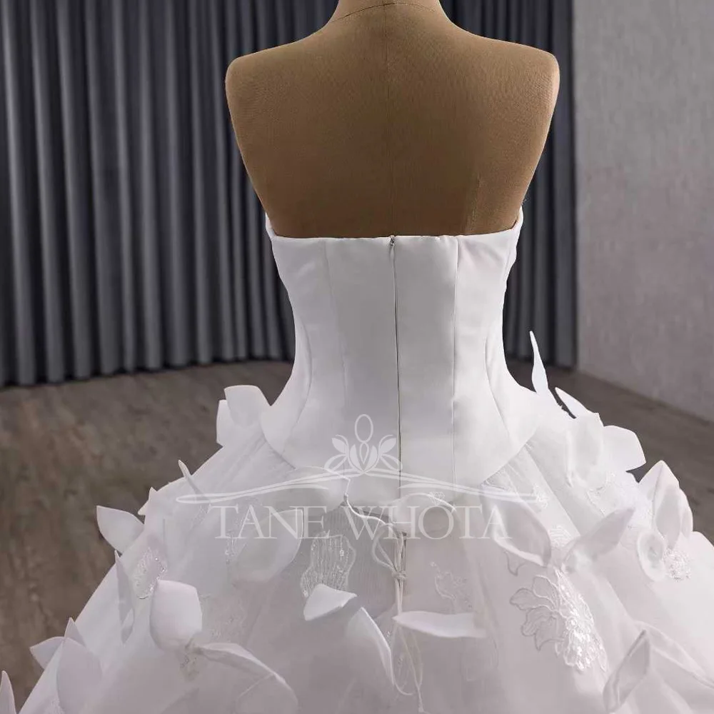 Modern 3D Flower Satin Strapless Ball Gown Wedding Dress Robe Mariee Ivory Vestido De Noiva Casamento