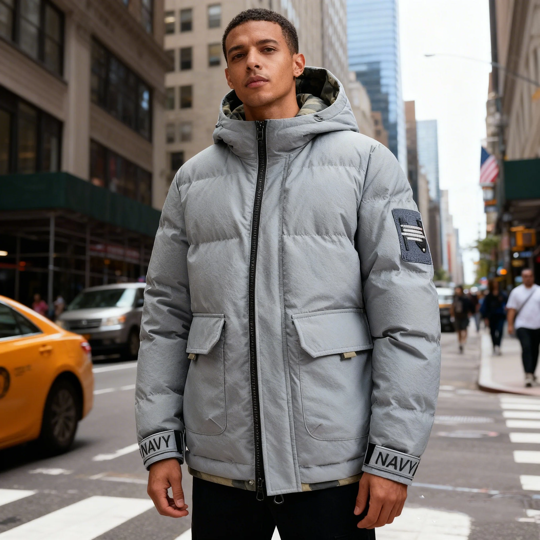 

Men's Windproof Hooded Jacket with Big Pocket Solid Streetwear Vintage American Style