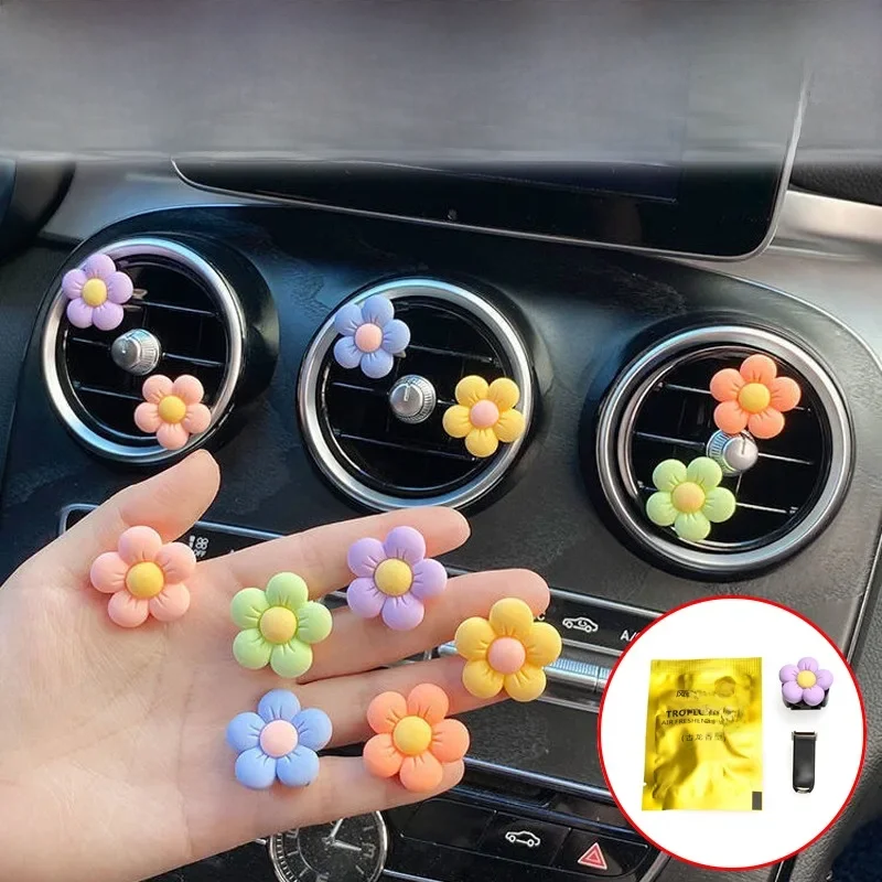 Clip de parfum de fleur mignon, décoration de sortie d'air de voiture, désodorisant d'aromathérapie, ornement de flore coloré, accessoires d'intérieur automobile