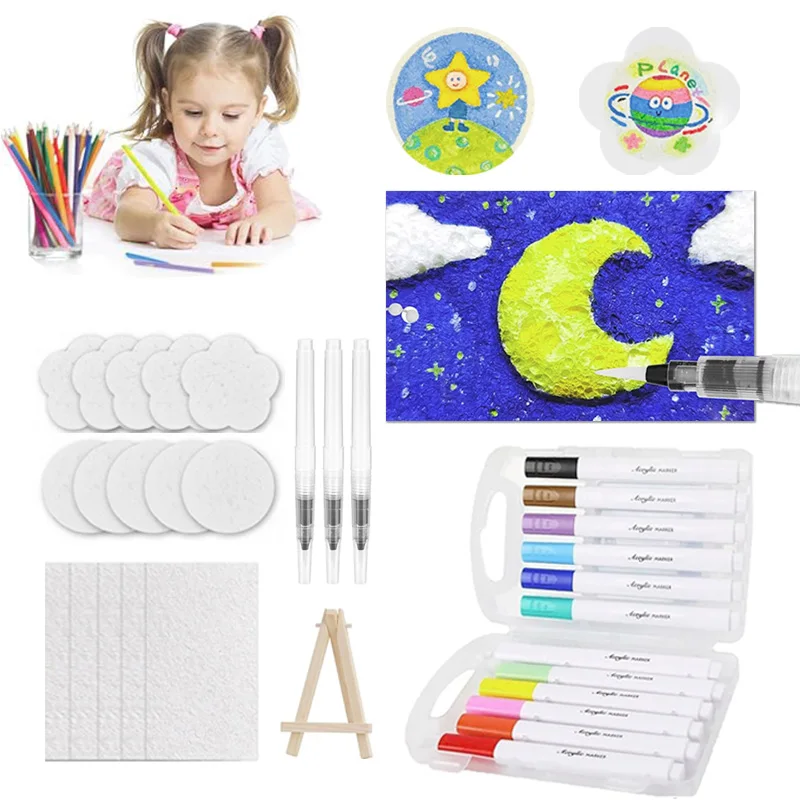 

Magic Foam Texture Painting Kit 3D Puffy Paint Set with 15 Textured Foam Sheets 12 Bright Acrylic Markers 3 Water Brushes DIY Creative Craft for Kid's Drawing Creative Gift Toys Children's Art Set Toys Multifunction