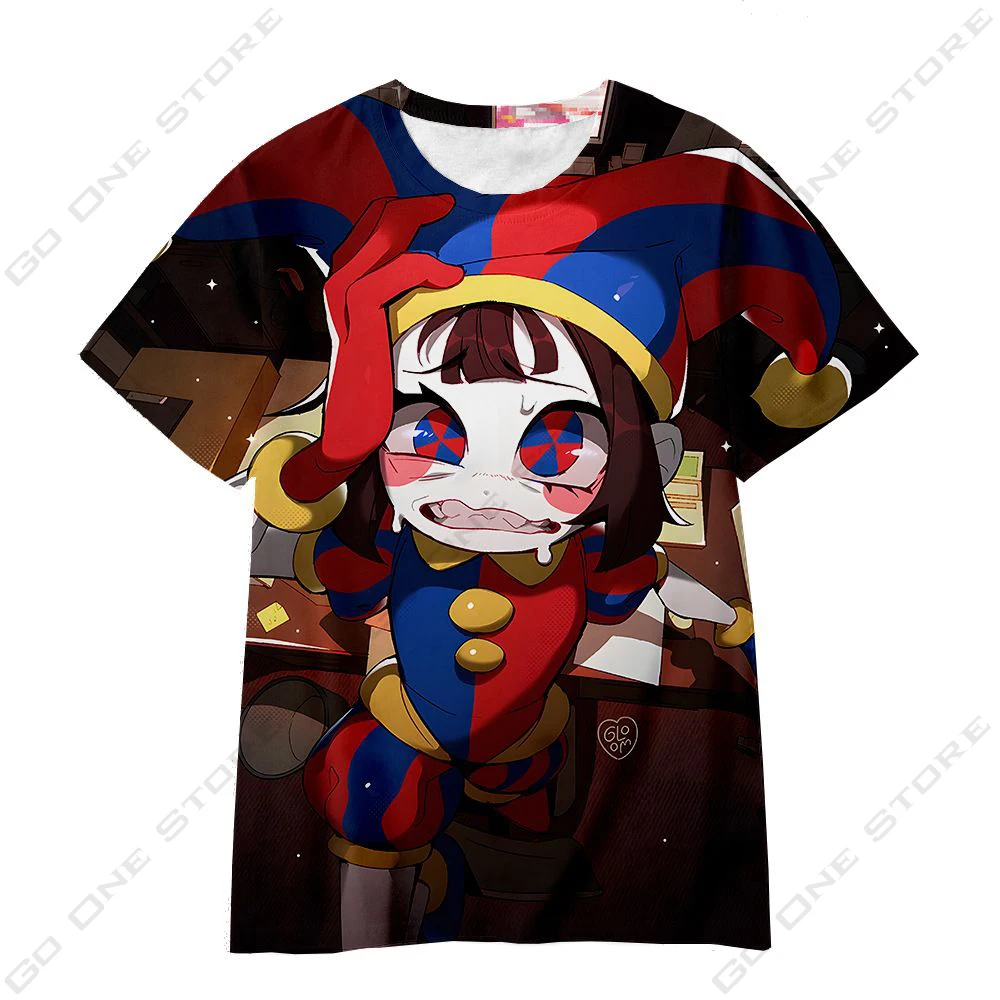 

New Girls' T-shirt Dreamy Digital Circus Print Boys' Girls' T-shirt Children's Breathable Top Loose & Personalized Top