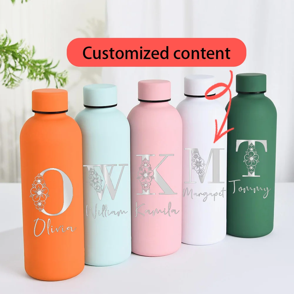 Custom Name Floral Monogram Stainless Steel Water Bottle, Matte Portable Insulated Bottle, Back To School Gift for Teen Girls