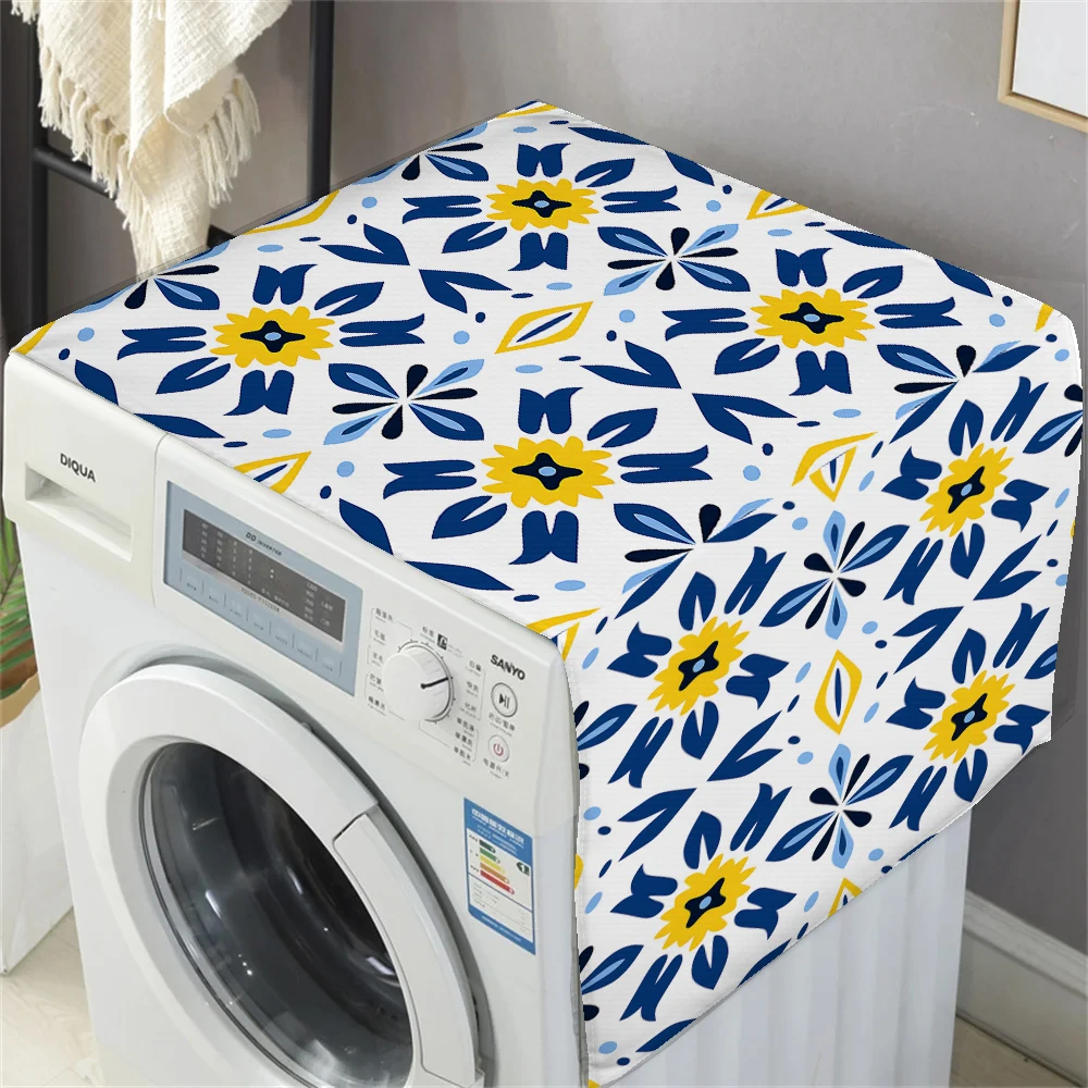 Blue Yellow Geometric Retro Dust Cover Washing Machine Dust Mat Design Refrigerator Protective Pad Household Home Supplies