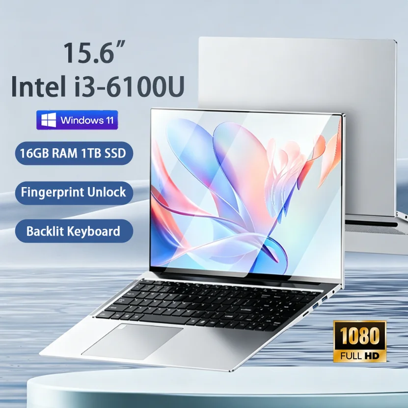 Portátil de Oficina, Computadora Portátil de Escritorio de 15.6'' con Intel Core i3-6100U, 16GB de RAM, 256GB/512GB/1TB/2TB SSD, Windows 11 Pro, para Juegos, Estudio y Trabajo