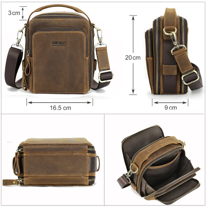 Vintage Men\'s Shoulder Crossbody Bag Messenger Bag Postman Bags Genuine Leather Casual Tote Hand Bag Sling Bag for Male Husband