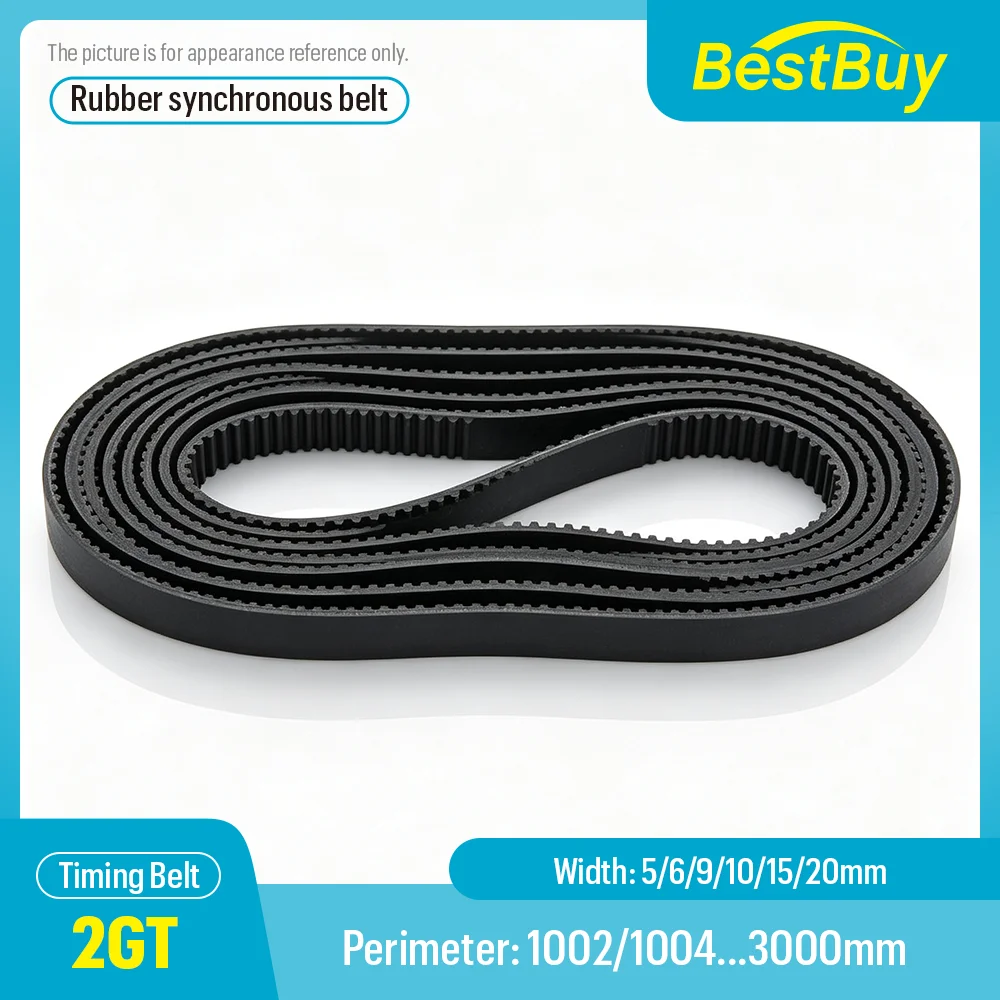 2GT GT2 Rubber Closed‑loop Timing Belt Pitch 2mm Perimeter 1002‑3000mm Width 5-20mm Synchronous Belt For 3D Printer Parts