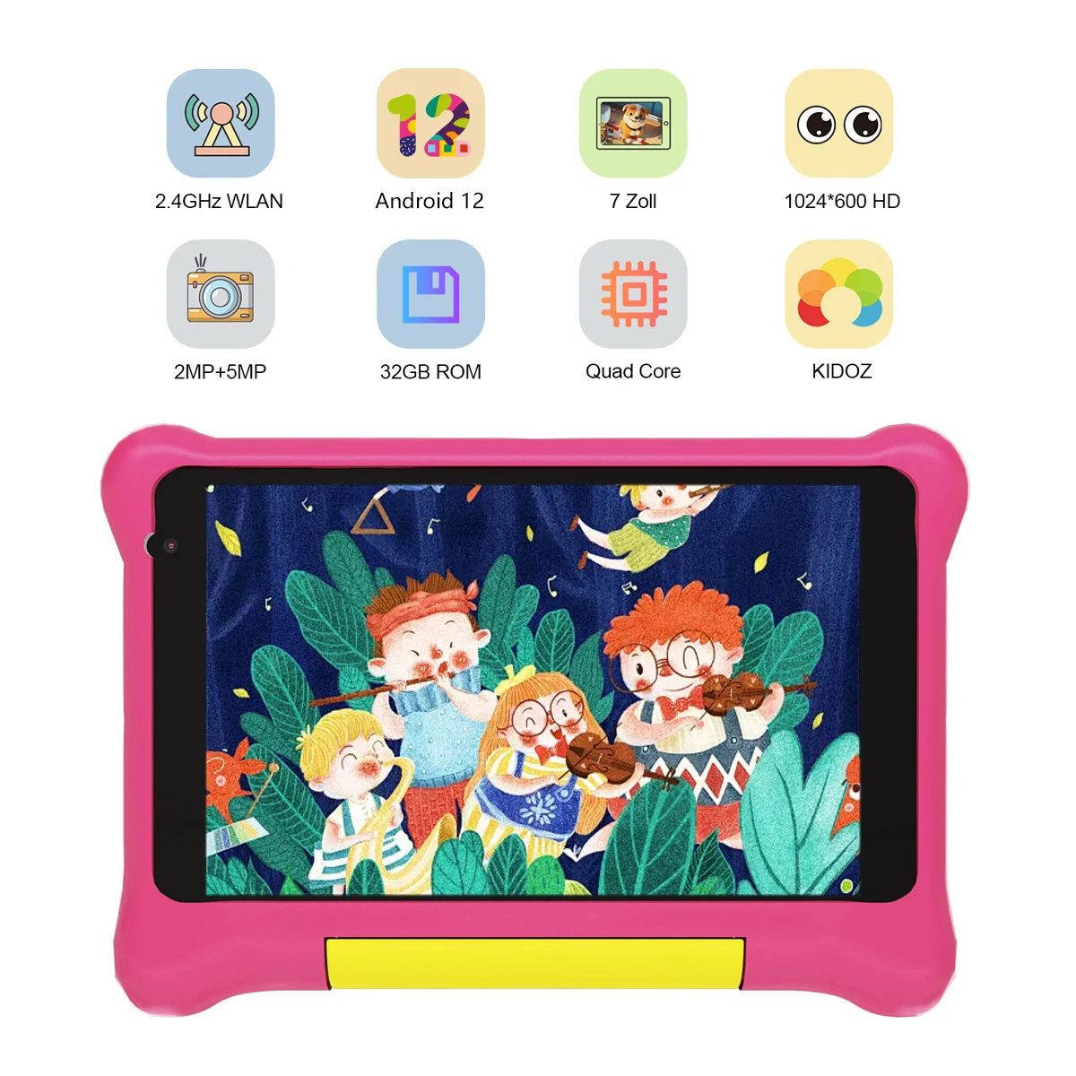 Kid's Android 13 Tablet, 7 ", Android 13, Quad Core, 5GB de RAM, 32GB ROM, 128GB ROM, Expandir, WiFi, Bluetooth, Presente infantil, Jogo