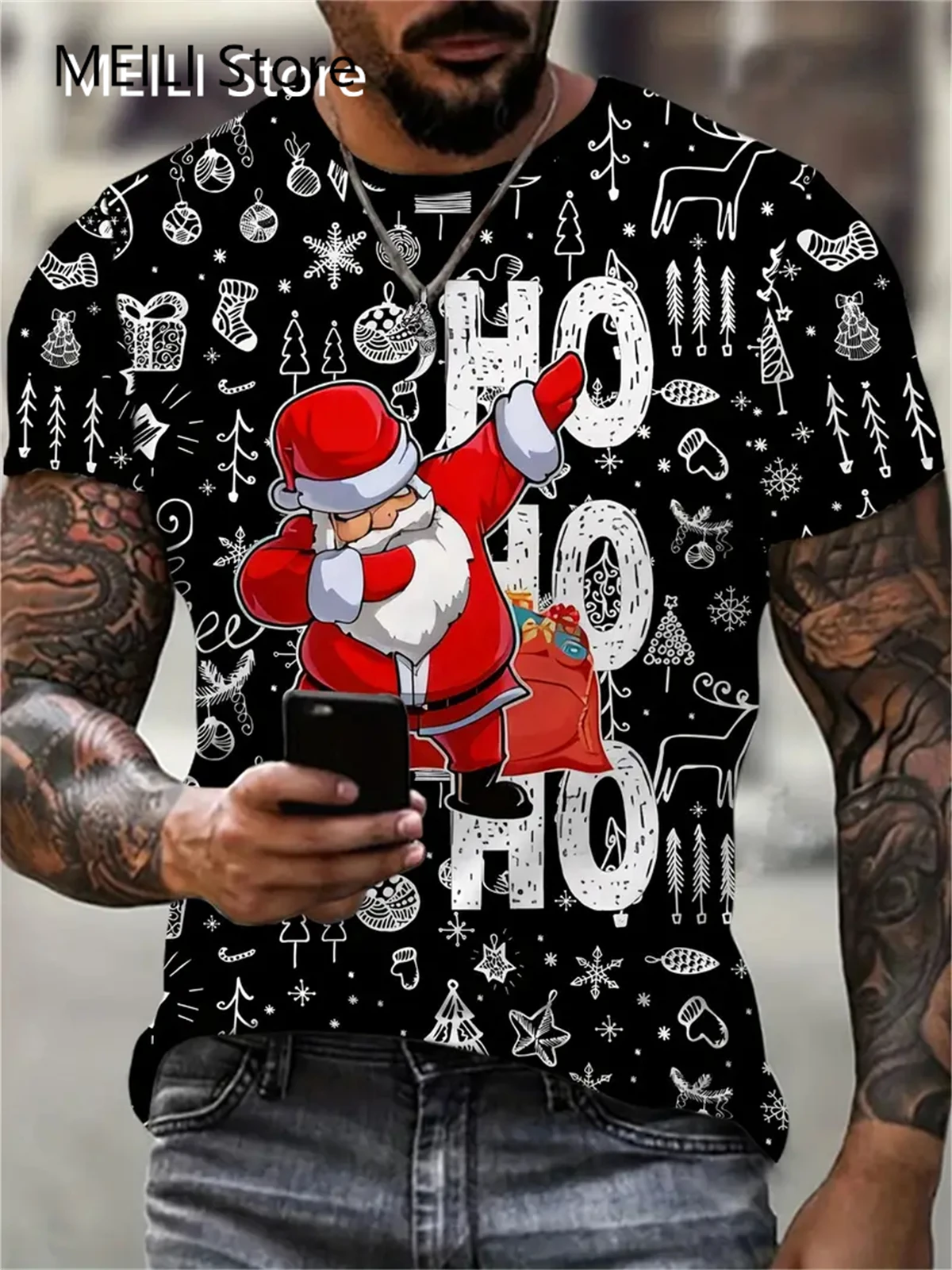 

Christmas Men's T Shirt Funny 3D Santa Claus Print T Shirts Casual Pullover Short Sleeve Fashion Shirts Graphic Tees Sweatshirt