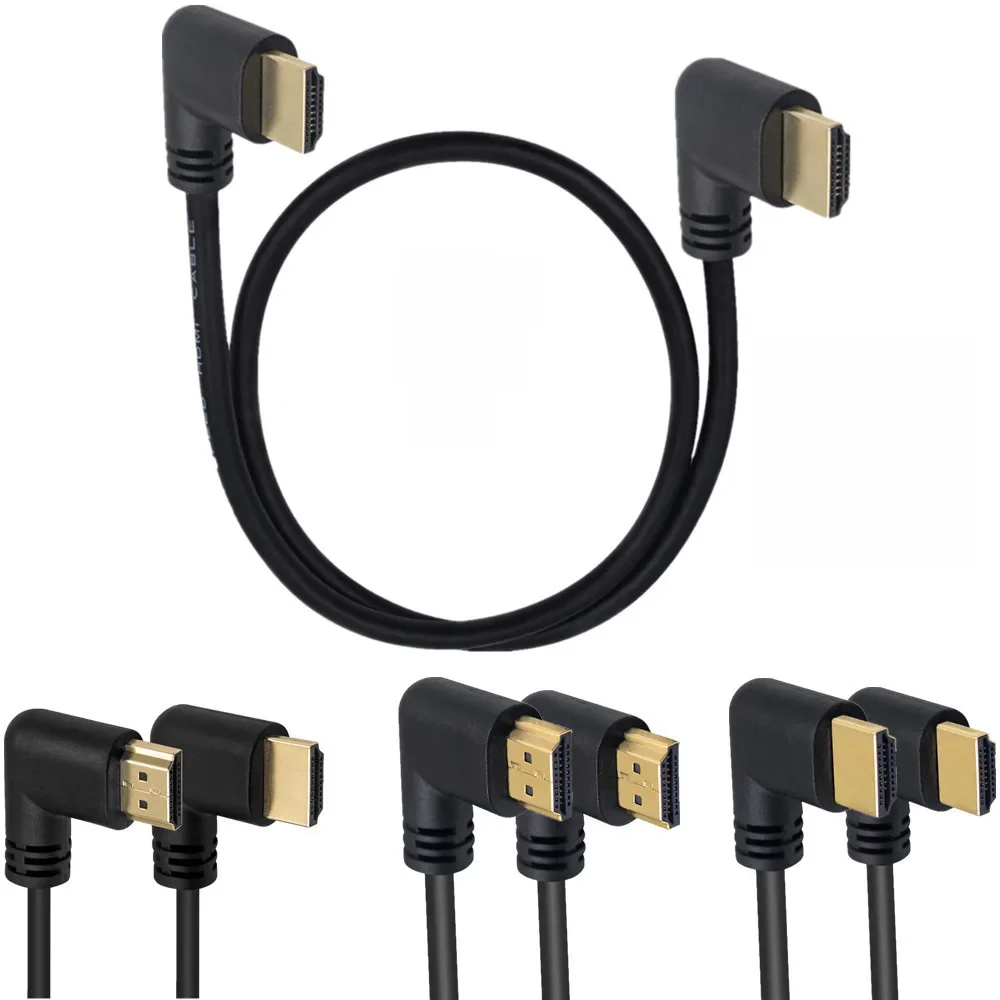 HDTV2.0 4K 3D double HDMI, câble HDTV mâle coudé à gauche à 90 degrés vers HDMI mâle HD à angle droit pour DVD PS3 PC