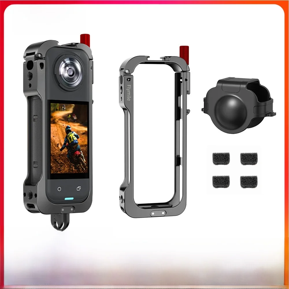 Flymile Metallkäfig-Schutzhülle für Insta360 X5 Zubehör, Erweiterungsrahmen-Adapterhalterung aus Aluminiumlegierung mit Linsenschutz