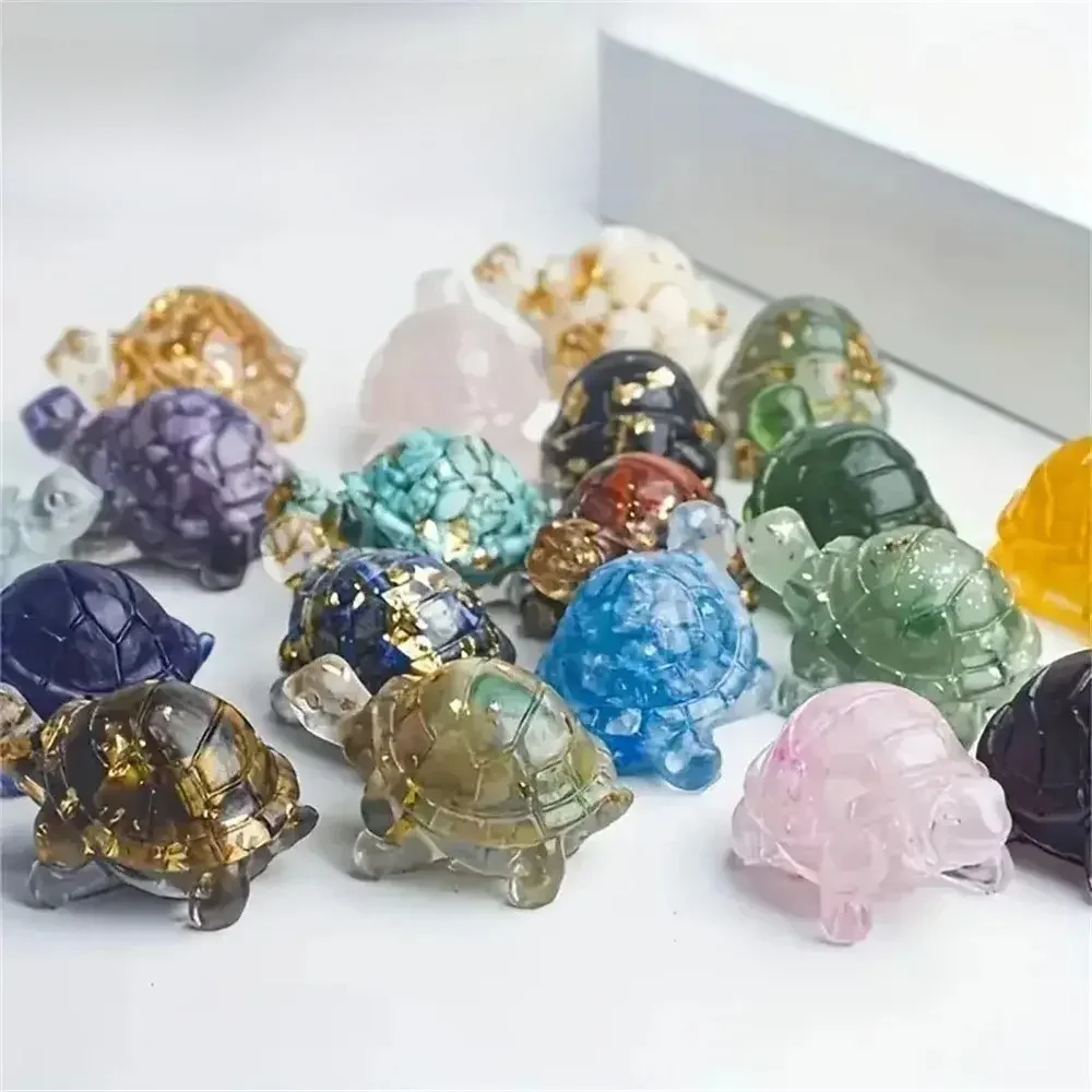 AliExpress NONE 2PC Natural Crystal Gravel Stone Resin Wrapped Small Turtle - Desktop Decoration Home Decoration, Chakra Meditation Healing Gift