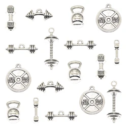 10pcs Kettlebell Dumbbell Barbell Charms Alloy Metal Sports Fitness Equipment Pendants For DIY Jewelry Accessories Making