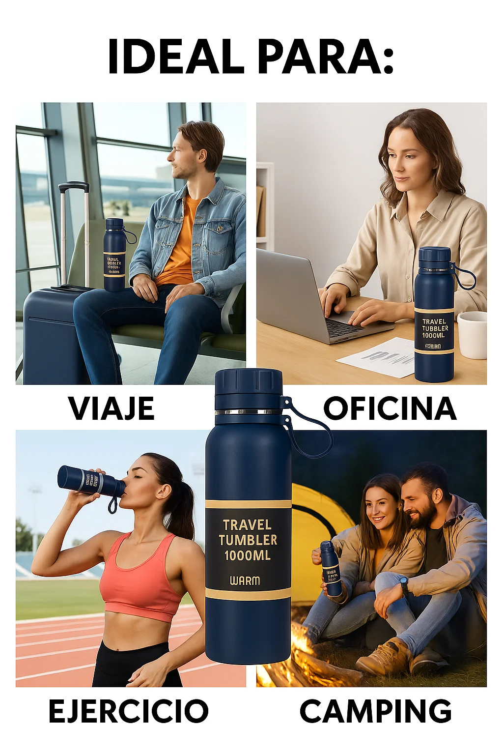 ترمس من الفولاذ المقاوم للصدأ سعة 1000 مل، Pya-3 مع جدار عازل مزدوج، تصميم محكم ومقاوم، مثالي للقهوة أو الشاي أو الماء أو العصائر، محمول للمكتب أو السفر أو صالة الألعاب الرياضية أو التخييم، 5 ألوان مختلفة.