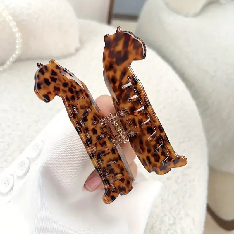 Pinzas para el pelo con estampado de leopardo, horquilla Popular y elegante de Jaguar, pinza grande para el pelo, parte posterior de la cabeza, pinza de tiburón