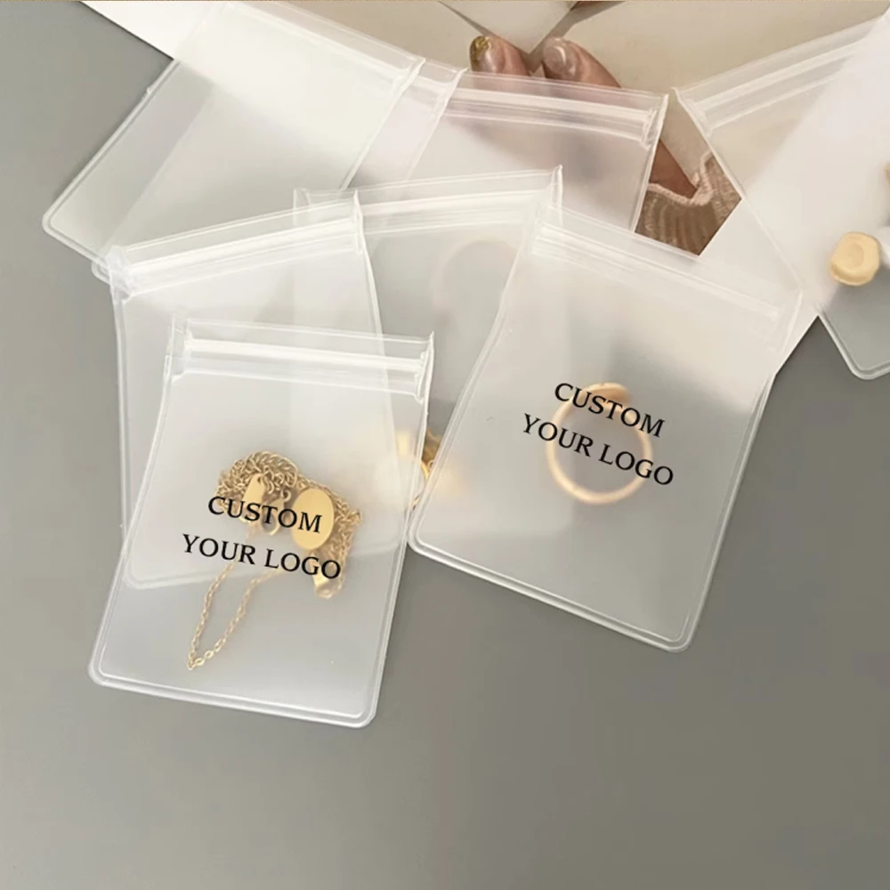 100pcs Personalized Matte Frosted Jewelry Zipper Bag Package Customized High-Quality Jewelry Packaging Pouches with Logo