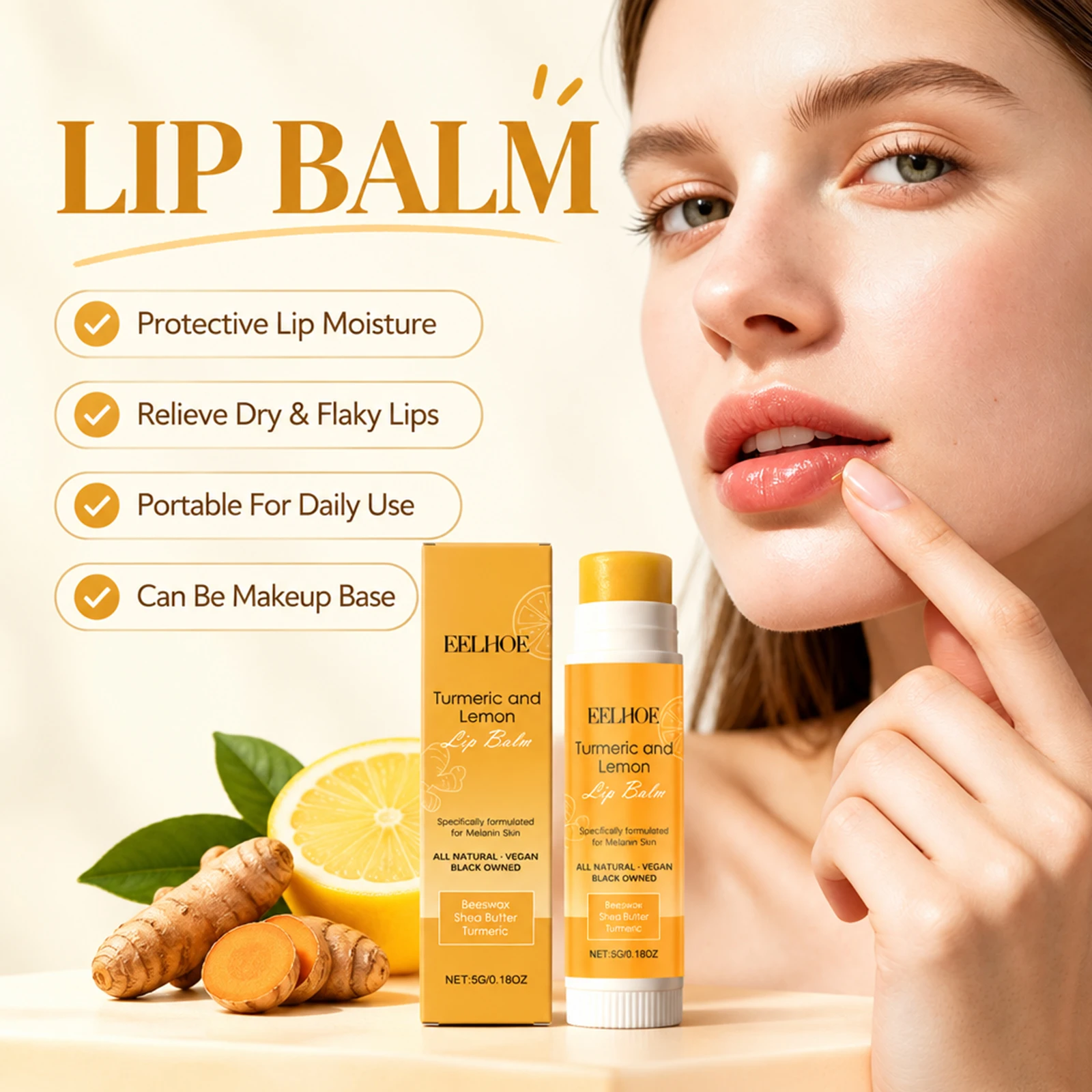 Turmeric Lemon Lip Balm Portable Lip Moisturizer Improve Rough Lip Texture Gentle Lip Care For Dry Rough Lips